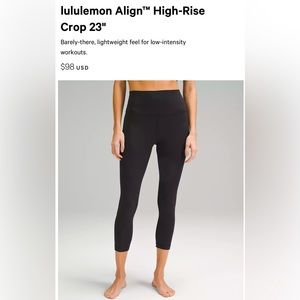 COPY - Lululemon Align leggings 23” cropped, size 2, black